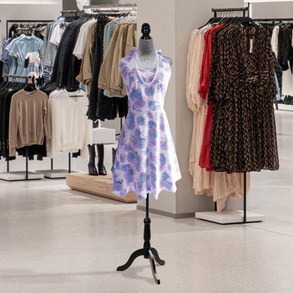 Manequim de Costura Feminino Manequim de Costura Ajustável a 130 - 168 cm com Tripé de Madeira Cinza