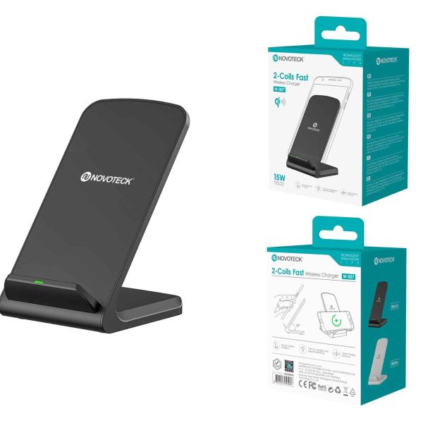 Carregador Sem Fio Negro W-007 - 15W, Qi Wireless