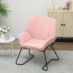 Poltrona Sala de Estar Moderna Poltrona de Leitura com Assento Largo e Acolchoado Estofada em Veludo Pés de Metal 70x67,5x87 cm Rosa