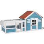 Coelheira Exterior de Madeira 162,5x59,2x77,6 cm Gaiola para Coelhos Grande com 2 Janelas Rodas Rampa e Teto Asfáltico Azul
