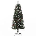 Árvore de Natal Artificial 150cm Ignífugo com 360 Ramos 38 Bagas Folhas de PVC Base Dobrável e Suporte Metálico Verde