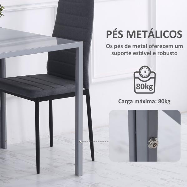 Mesa de Sala de Jantar de Cristal Mesa de Cozinha Quadrada para 4 Pessoas com Pés de Metal 75x75x75cm Cinza