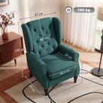 Poltrona com Braços e Pés de Madeira, até 160 kg, para Quarto, Escritório ou Sala de Estar, 74x86x102 cm, Verde