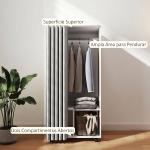 Roupeiro com Rodas, Cortina, Barra de Pendurar e 2 Compartimentos para Quarto 60x40x128 cm Branco
