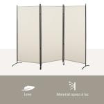 Biombo de 3 Paineis Separador de Ambientes Dobrável Biombo de Privacidade com 6 Pés de Metal 253x50x182 cm Bege