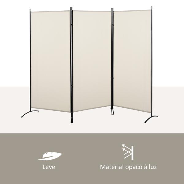 Biombo de 3 Paineis Separador de Ambientes Dobrável Biombo de Privacidade com 6 Pés de Metal 253x50x182 cm Bege