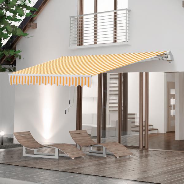 Toldo Manual Retrátil 350x250 cm Toldo Exterior para Terraço com Ângulo Ajustável Braço Articulado Montagem à Parede Estrutura de Alumínio Anti - UV e Impermeável para Jardim Laranja