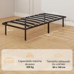 Estrutura de Cama 90x190 cm de Aço com Espaço de Armazenamento em Madeira de Álamo Capacidade 300 kg Preto