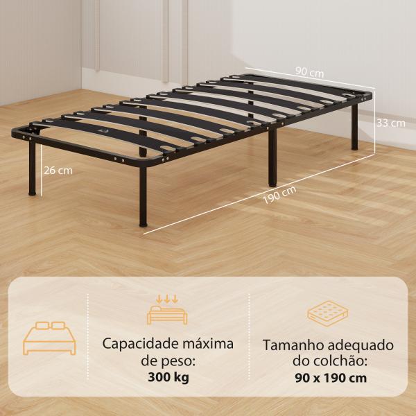 Estrutura de Cama 90x190 cm de Aço com Espaço de Armazenamento em Madeira de Álamo Capacidade 300 kg Preto