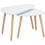 Conjunto de 2 Mesas Auxiliares com Pés de Madeira Mesas de Café 59,5x39,5x45cm e 44,5x28,5x40cm Branco
