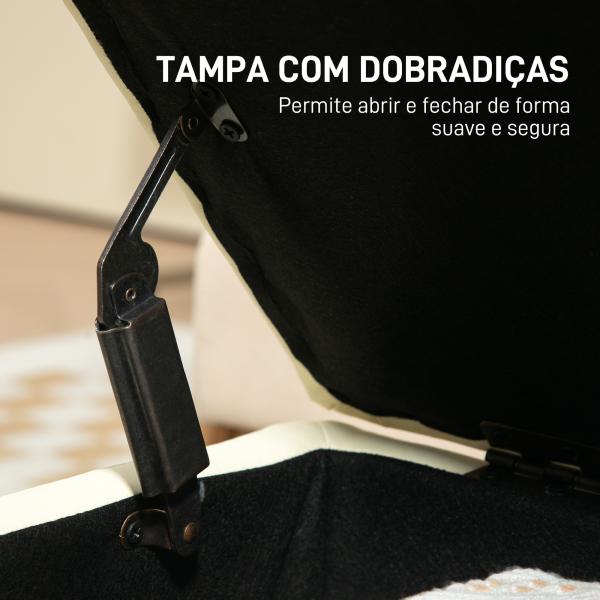 Baú de Armazenamento para Dormitório 33L Puff de Armazenamento Estofado em PU Banco de Arrumação 60x38x40 cm Creme
