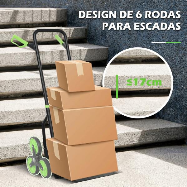 Carrinho de Carga Dobrável para Escadas com 6 Rodas, 120 kg, Portátil, Verde