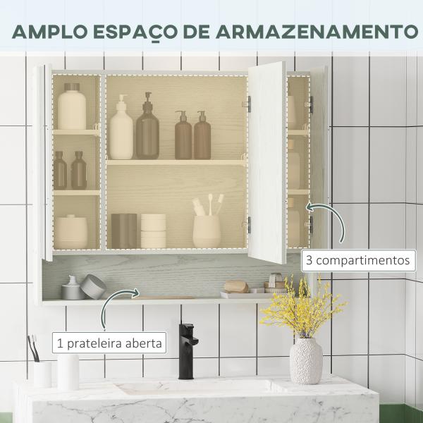 Armário Casa de Banho com Espelho Armário de Parede com Prateleira Ajustável e Compartimento 90x15x75 cm Madeira Clara