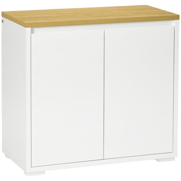 Aparador de Sala de Estar Armário de Armazenamento com 2 Portas e Prateleira Ajustável 80x37x75 cm Branco e Madeira