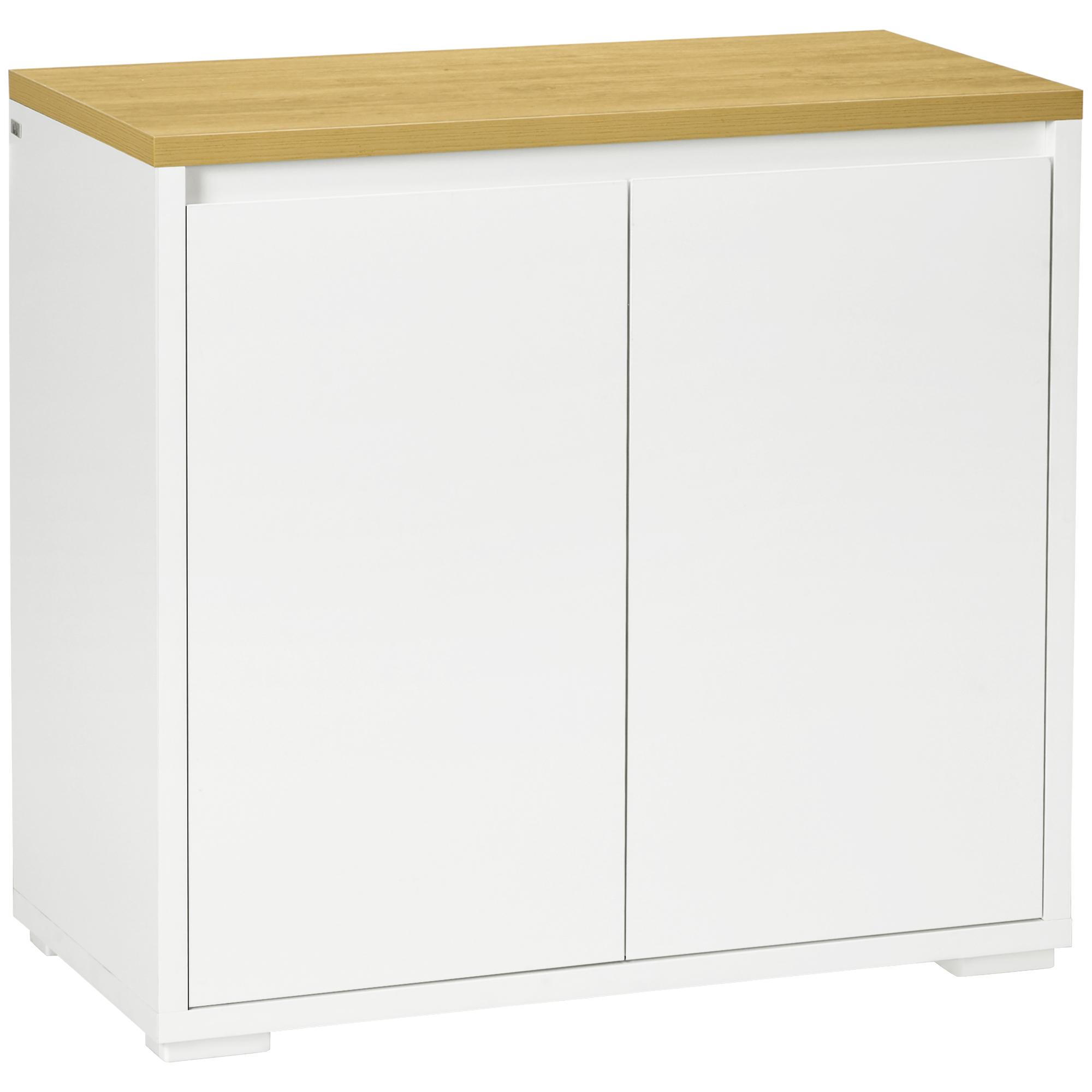 Aparador de Sala de Estar Armário de Armazenamento com 2 Portas e Prateleira Ajustável 80x37x75 cm Branco e Madeira