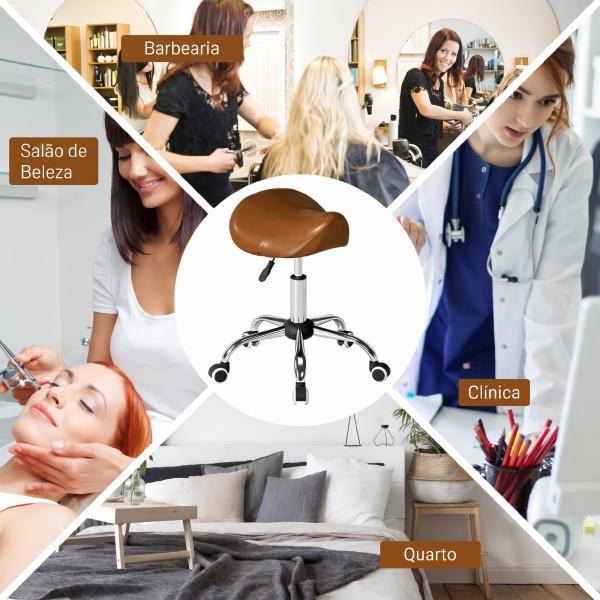 Banco Giratório com Rodas e Altura Ajustável para Estética, Dentista e Cabeleireiro – 52x53x49 - 61 cm, Castanho