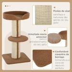Arranhador para Gatos Altura 91 cm de 3 Níveis com Ninho Plataforma e Poste de Sisal 45x45x91 cm Marrom Claro