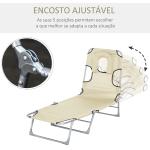 Espreguiçadeira de Jardim Reclinável e Dobrável com Orifício de Leitura Apoio para Cabeça e Encosto Ajustável em 4 Níveis para Praia 182x56x24,5 cm Bege