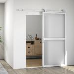 Ferragem para Porta de Correr Kit de Acessórios para Porta Corredeira com 2 Trilhos de Aço de Carbono 200x40x0,6 cm Branco
