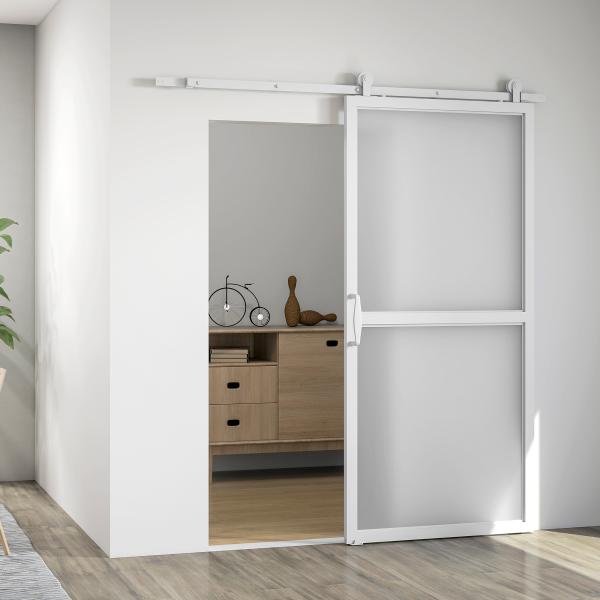 Ferragem para Porta de Correr Kit de Acessórios para Porta Corredeira com 2 Trilhos de Aço de Carbono 200x40x0,6 cm Branco