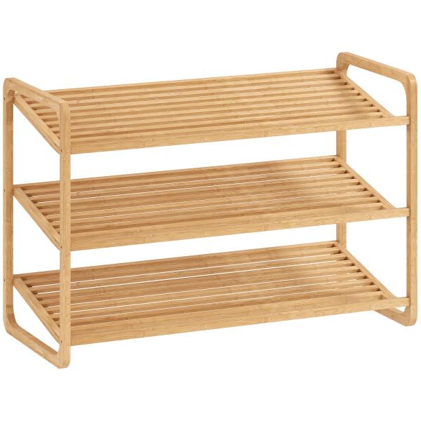 Sapateira de 3 Níveis Estante para Sapatos em Bambu para 12 Pares de Sapatos 76x33x50,8 cm Madeira