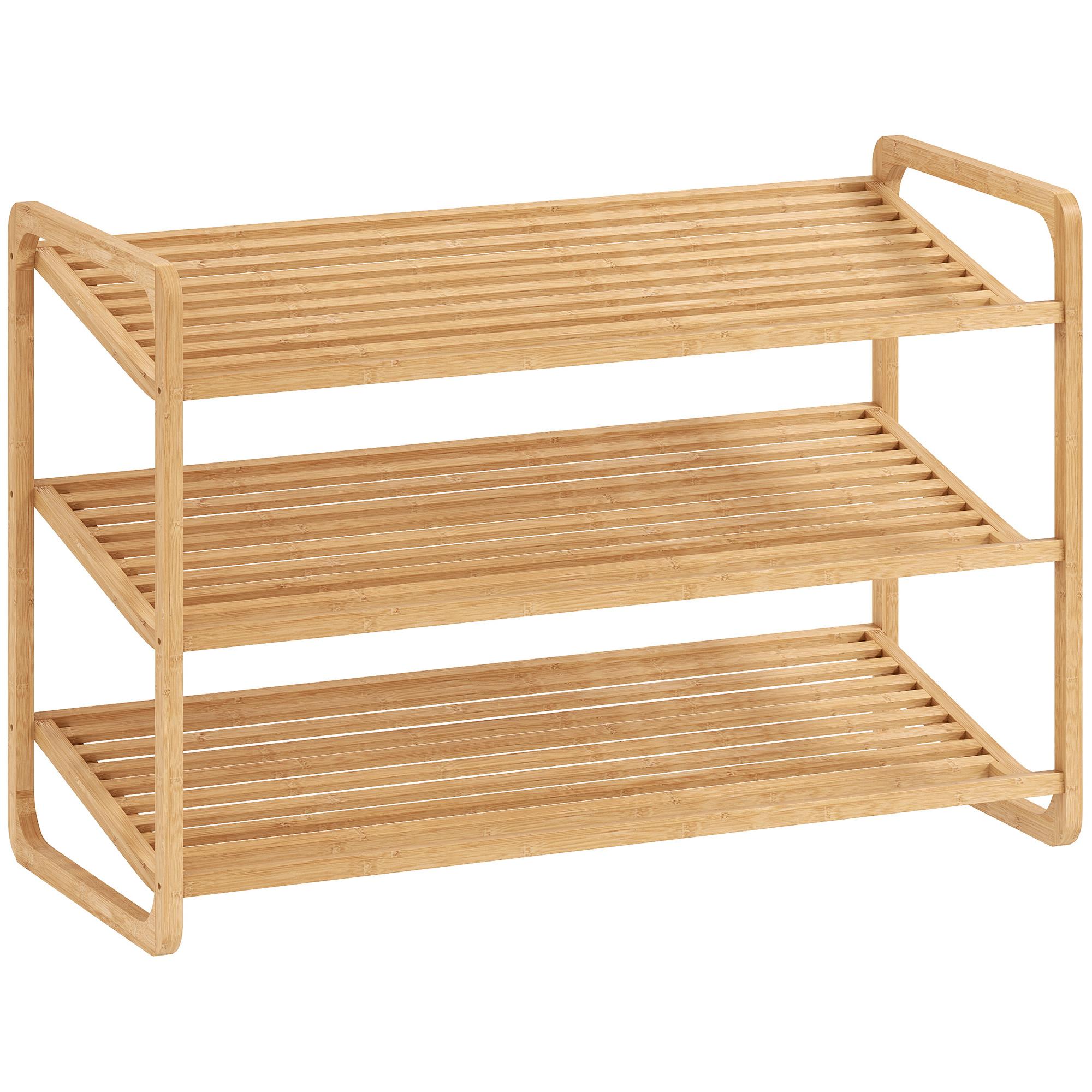 Sapateira de 3 Níveis Estante para Sapatos em Bambu para 12 Pares de Sapatos 76x33x50,8 cm Madeira