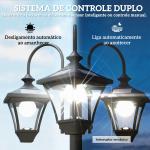 Candeeiro Solar de Jardim com Floreiras 3 Cabeças Impermeável IP44 Ligação/Desligamento Automático e Altura Ajustável 52x52x185 cm Preto