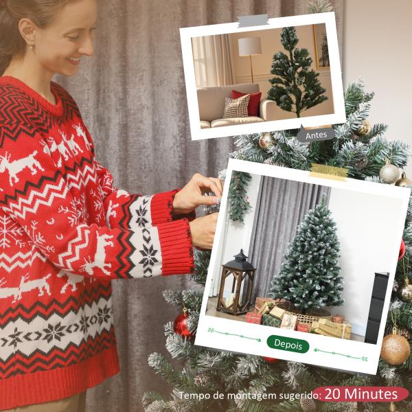 Árvore de Natal Artificial 150 cm Árvore de Natal com 581 Ramos com Efeito Neve 44 Pinhas Verde