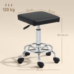 Banco Giratório com Rodas Altura Regulável 50 - 66 cm Assento Estofado em Imitação de Couro 34x34x50 - 66 cm Preto
