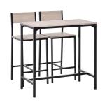 Conjunto de Mesa de Bar com 2 Bancos Conjunto de 3 Peças com 2 Bancos com Encosto e Apoio para Pés Design Industrial Madeira e Preto