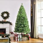 Árvore de Natal Artificial 210cm com 968 Ramos e Suporte de Metal Decoração Interior Sala de Estar Festas Ø100x210cm Verde