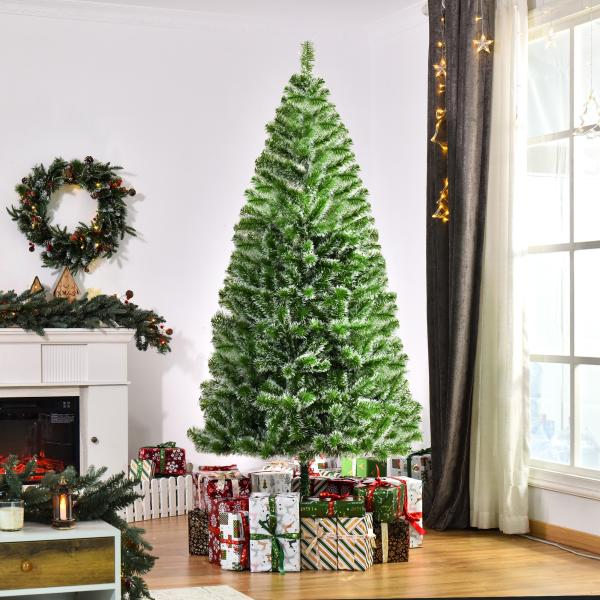 Árvore de Natal Artificial 210cm com 968 Ramos e Suporte de Metal Decoração Interior Sala de Estar Festas Ø100x210cm Verde