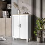 Armário de Sala de Estar Moderno Armário de Armazenamento com 2 Portas Prateleira Ajustável e Base Elevada 60x30x90 cm Branco