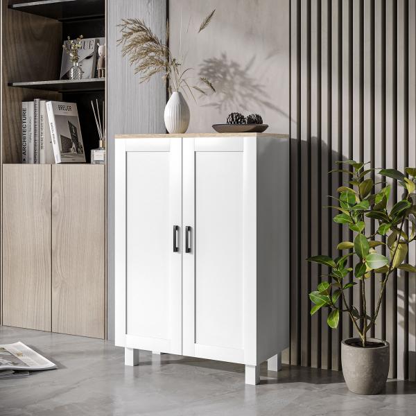 Armário de Sala de Estar Moderno Armário de Armazenamento com 2 Portas Prateleira Ajustável e Base Elevada 60x30x90 cm Branco