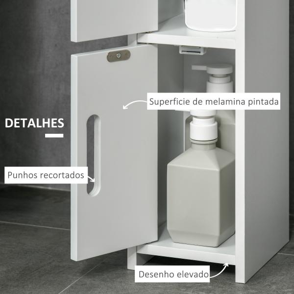 Coluna Casa de Banho com 3 Portas e 3 Prateleiras Abertas Coluna Auxiliar Estilo Moderno 15x17x120cm Branco