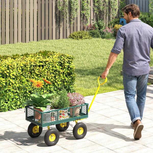 Carrinho de Jardim em Aço com Capacidade 200 kg e Laterais Removíveis 104x54x51 cm Verde e Amarelo