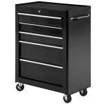 Carrinho de Ferramentas para Oficina com Rodas e 5 Gavetas Fechadura e Alça Lateral 61,5x33x85 cm Preto