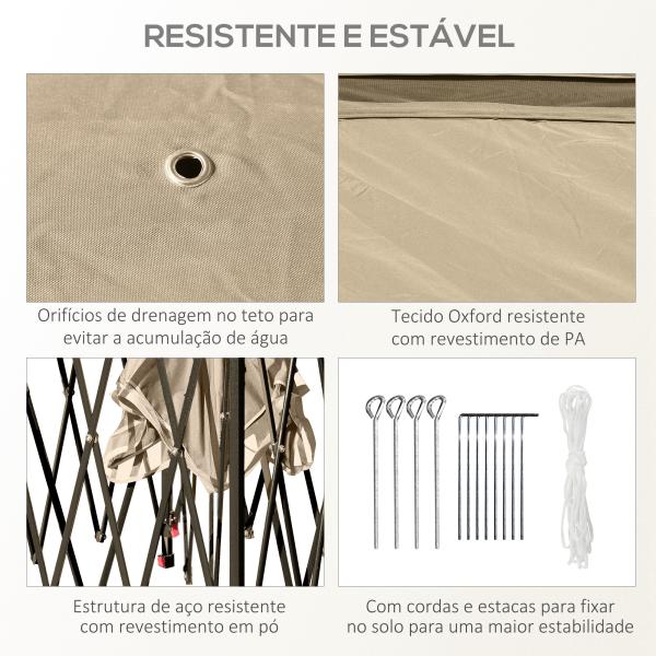 Pérgola Dobrável Exterior com Altura Ajustável Teto Duplo 4 Mosquiteiras Removíveis e Bolsa de Transporte 3,3x3,3 m Bege