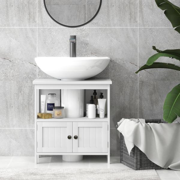Móvel para Lavatório Pousar com Armário de 2 Portas Estante Aberto e Estante Ajustável Interior 60x30x60 cm Branco