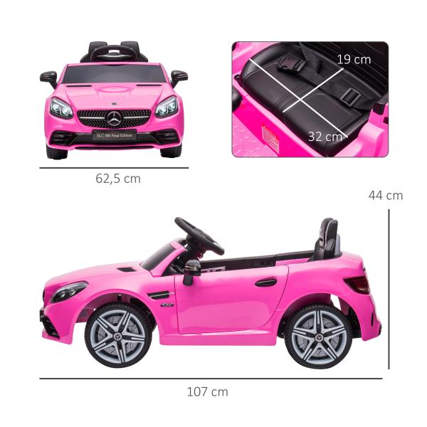Carro Elétrico Mercedes SLC 300 12V para Crianças de 3 - 6 Anos com Controlo Remoto Faróis LED Buzina Música TF USB e Abertura da Porta 3 - 5km/h 107x62,5x44cm Rosa