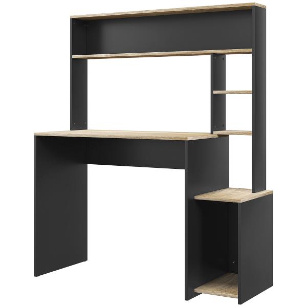 Secretária para Computador com Prateleira de 3 Níveis Mesa de Estudo com Suporte para CPU 114x45x138 cm Cinza e Natural