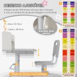 Conjunto de Secretária e Cadeira para Crianças com Altura Ajustável e Ângulo da Mesa Ajustável 80x54,5x82 - 104 cm Cinza e Branco