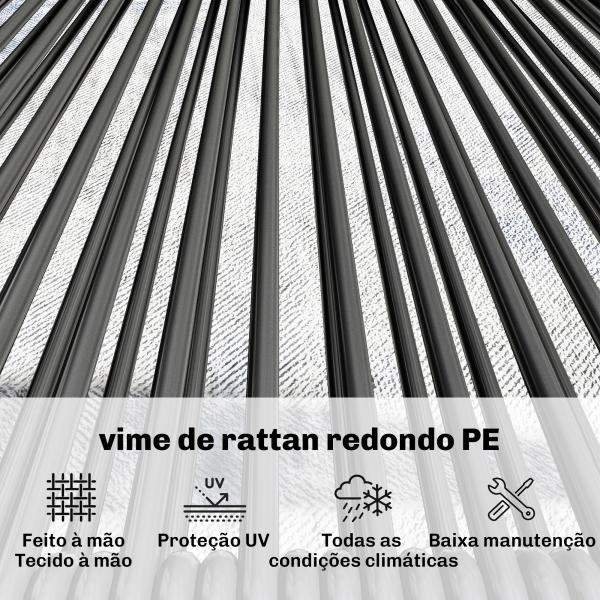 Conjunto Jardim de Vime com 4 Peças Inclui Sofá de 2 Lugares 2 Poltronas e Mesa de Centro com Tampo Metálico Preto