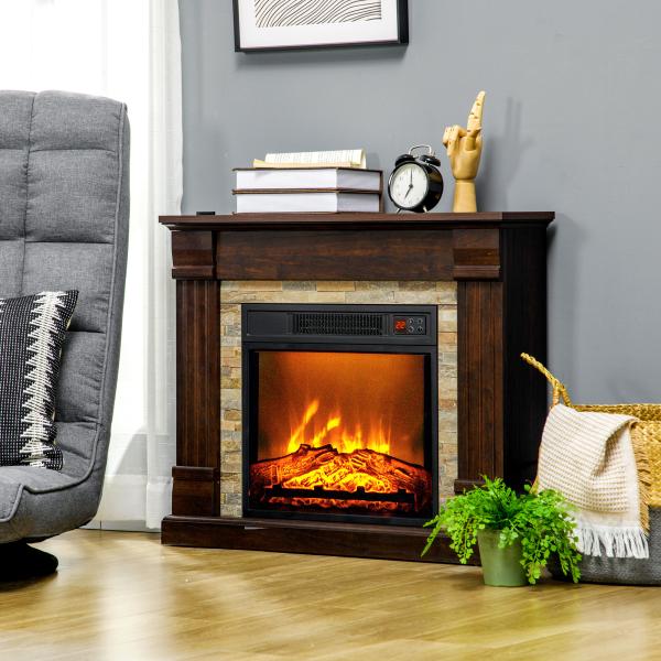 Lareira Elétrica 1800W com Efeito de Chama Realista e Proteção Contra Superaquecimento 80x21,6x67,8 cm Marrom