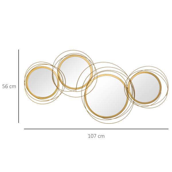 Decoração de Parede 3D de Espelhos Redondos 107x56cm Arte de Parede Decoração de Parede Metálica Dourado