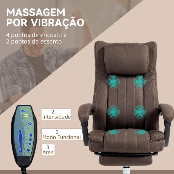 Cadeira de Escritório com 6 Pontos de Massagem por Vibração Reclinável com Altura Ajustável 65x61x101 - 113 cm Castanho Escuro
