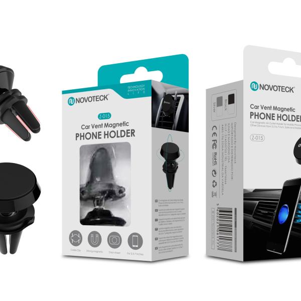 Suporte Magnético de Telemóvel para Ventilação do Carro Novoteck Z - 015 – Rotação 360º, Fixação Segura, para 3.5' - 7' Dispositivos