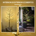 Árvore Cerejeira com 150 Luzes LED IP44 Branco Quente Árvore Decorativa com Ramos Flexíveis para Interior 17x17x150cm Preto