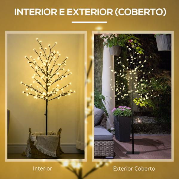 Árvore Cerejeira com 150 Luzes LED IP44 Branco Quente Árvore Decorativa com Ramos Flexíveis para Interior 17x17x150cm Preto