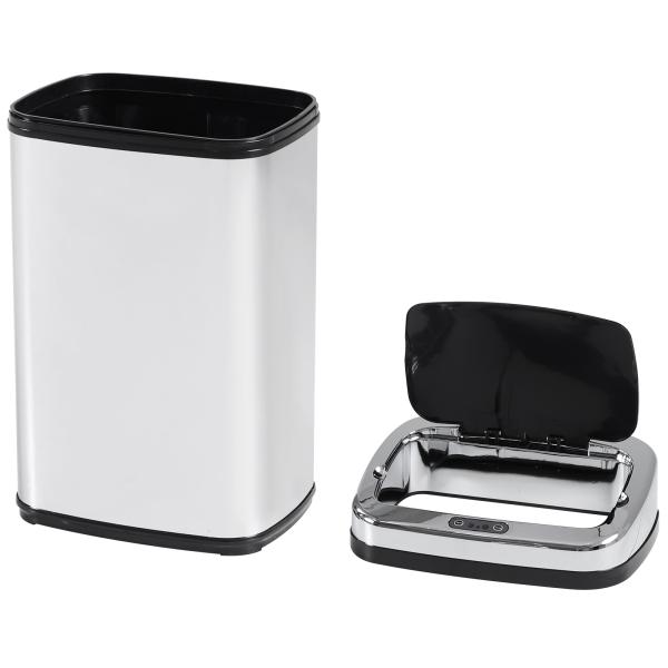 Balde de Lixo Inteligente de Aço Inoxidável 30L com Sensor Infravermelho de Abertura Automática 33x25x58 cm Prata e Preto